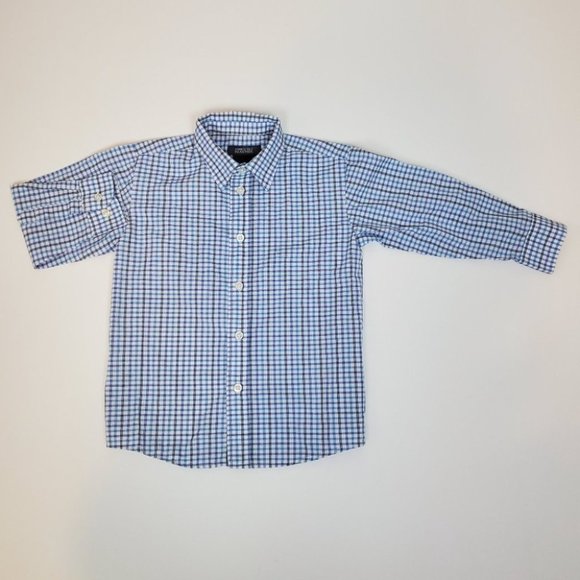 Kenneth Cole Reaction Boy's Blue Plaid Button Up Long Sleeve Shirt Size 5 - Picture 2 of 5